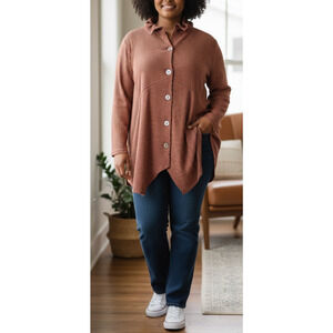 Soft Surroundings Sasha Orange Stripe Button Up Tunic Top Plus Size 1X Lagonlook